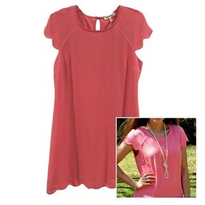 MONTEAU Scalloped Crepe Shift Dress in Melon